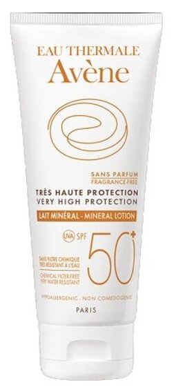 Солнцезащитное молочко Avene Suncare с минеральным экраном SPF 50, 100 мл