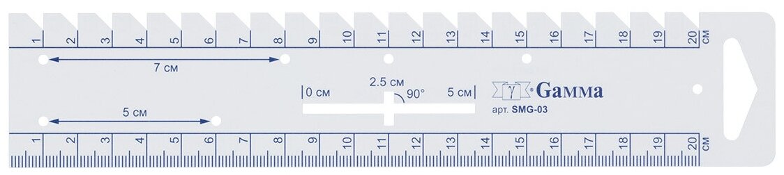 Линейка для разметки и измерения "Gamma" SMG-03 пластик 22.2 см х 4.5 см