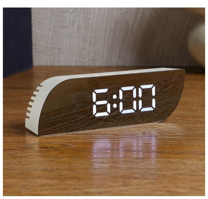 Часы-будильник электронные, календарь, термометр, 15 х 5 см, от USB (1 шт.) - фотография № 2