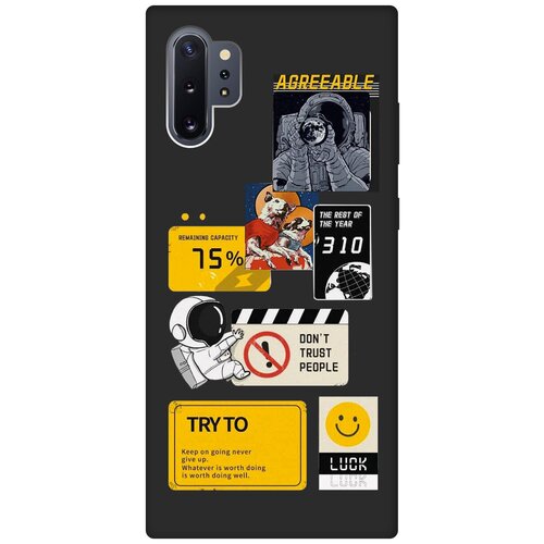 матовый чехол cute stickers для samsung galaxy note 3 самсунг ноут 3 с 3d эффектом черный Матовый чехол Space Stickers для Samsung Galaxy Note 10+ / Самсунг Ноут 10+ с 3D эффектом черный