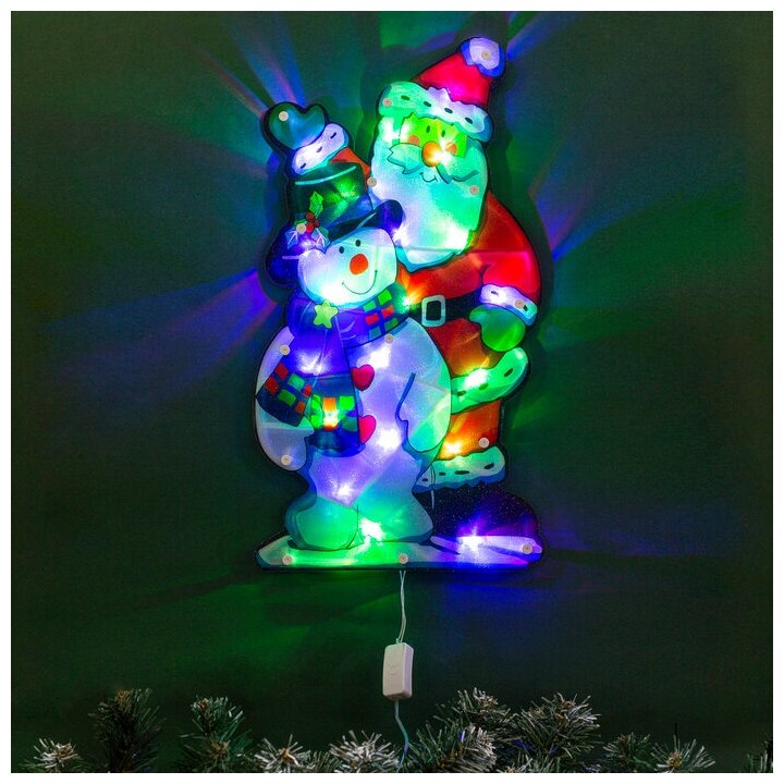 Фигура двусторонняя "Дед мороз и снеговик" 24х45 см пластик 20 LED 240V мульти