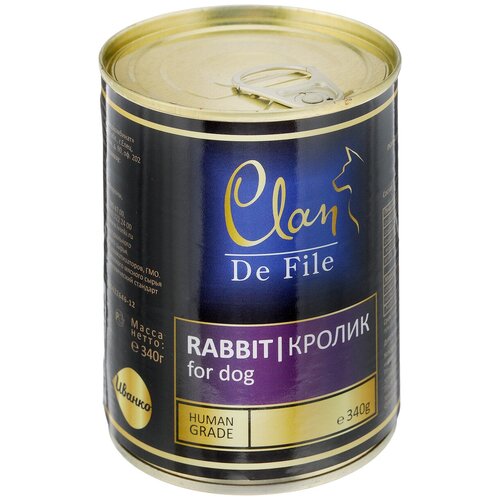 Clan De File влажный корм для взрослых собак всех пород, кролик 340 гр (4 шт) clan de file влажный корм для взрослых собак всех пород курица 100 гр 34 шт