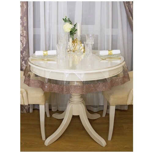 Скатерть силиконовая Pro.Decor, круг 110 см (0,3 мм) коричневая, гибкое стекло, клеенка / Скатерть для дома, кухни, гостиной, столовой/