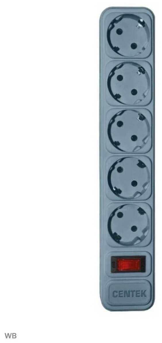 Сетевой фильтр Centek CT-8900-5-4,5 Gray (серый) 5 розеток, 4,5 м, двойная защита, макс до 2200 Вт