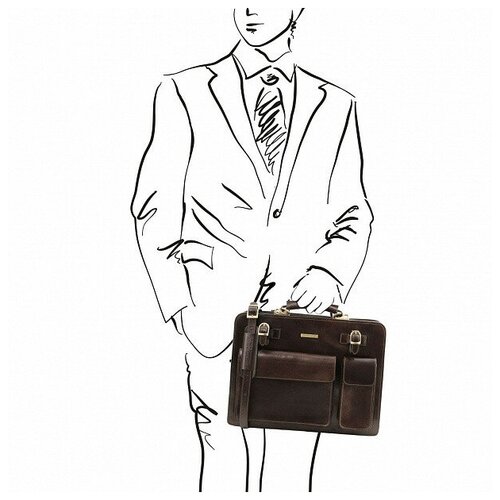 Портфель Tuscany Leather, натуральная кожа, гладкая фактура, на молнии, с плечевым ремнем, для мужчин, коричневый