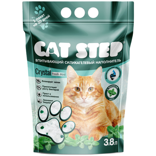 Наполнитель для кошачьих туалетов CAT STEP Arctic Fresh Mint впитывающий силикагелевый 3,8 л