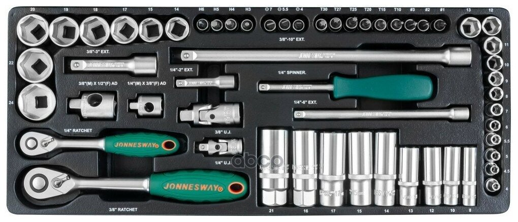 S04h3157s Набор Торцевых Головок Стандартных И Глубоких 1/4 И 3/8dr 4-24 Мм, 57 Предметов Jonnesway арт. S04H3157S