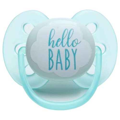 Пустышка силиконовая Philips AVENT ultra soft, Hello Baby, 0-6 м, 1 шт., голубой