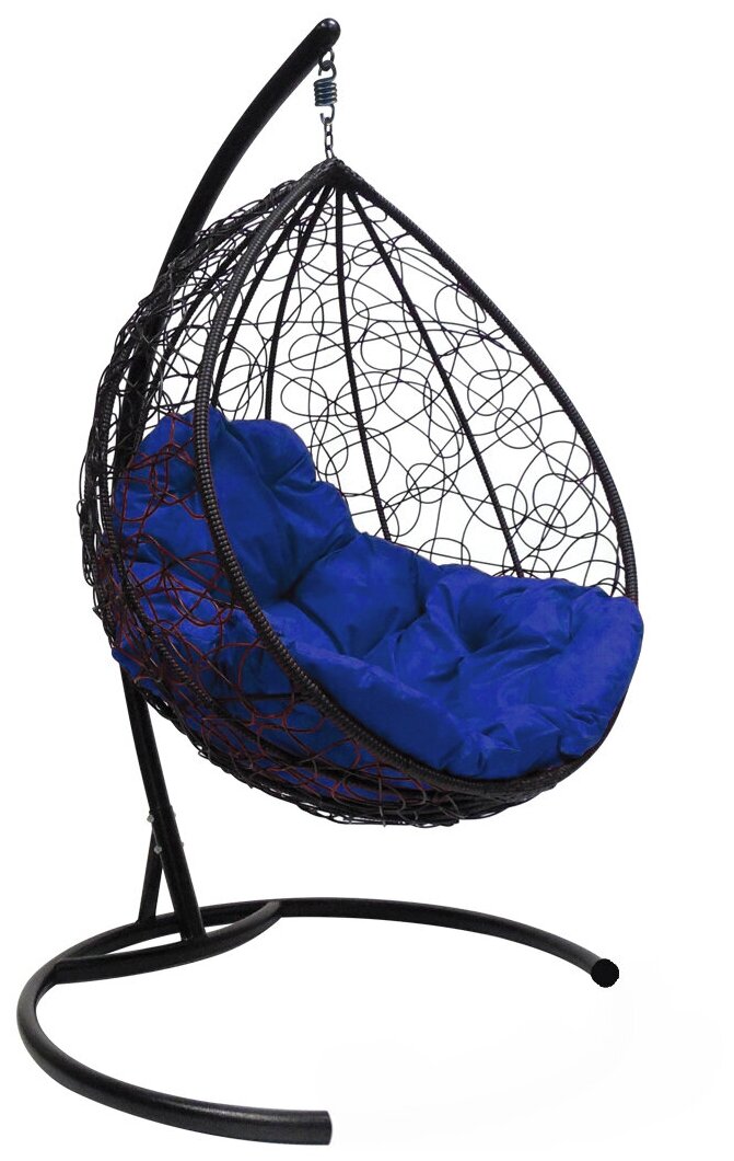 Подвесное кресло m-group капля ротанг чёрное, синяя подушка - фотография № 1