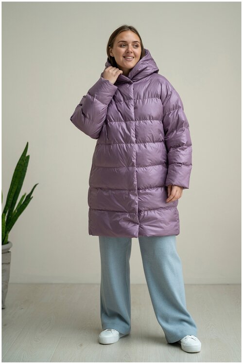 куртка  Modress зимняя, средней длины, оверсайз, карманы, размер 52, фиолетовый