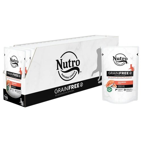 Влажный беззерновой полнорационный корм NUTRO для кошек всех пород с лососем, 70 гр х 24 штуки в упаковке