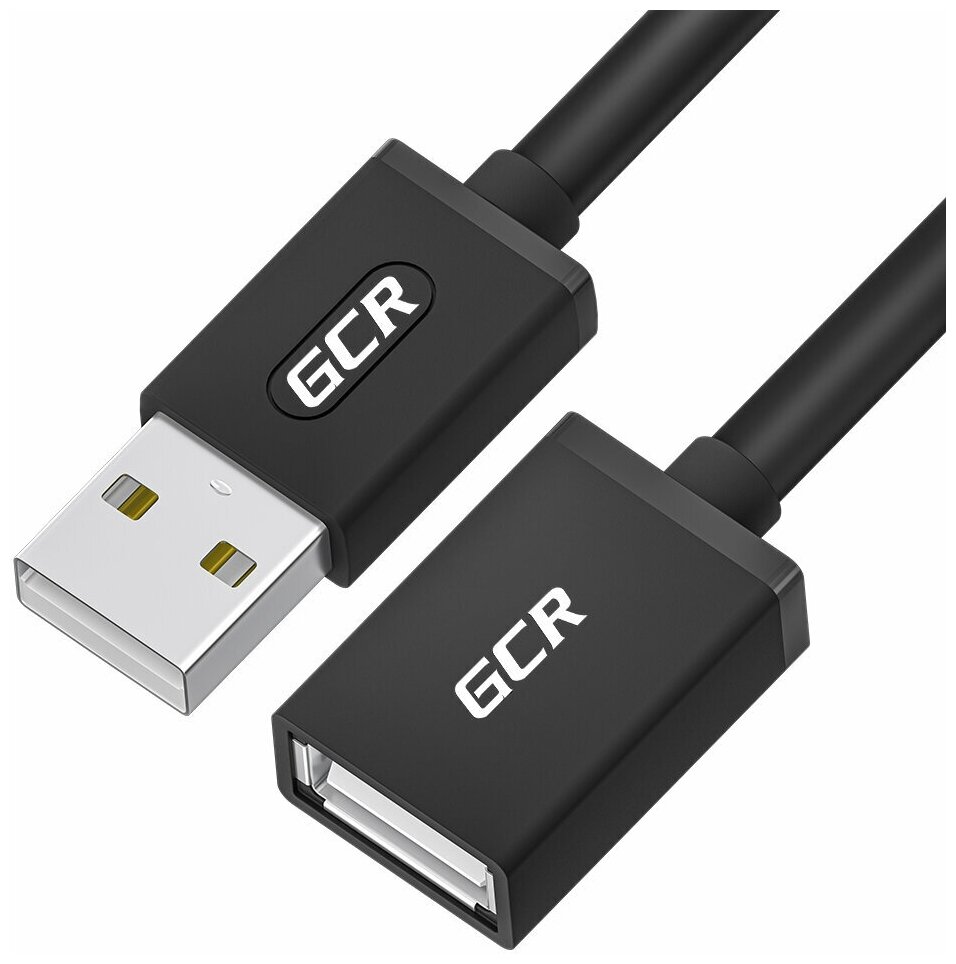 GCR Удлинитель 1.5m USB AM/AF, черный, экран, армированный, морозостойкий