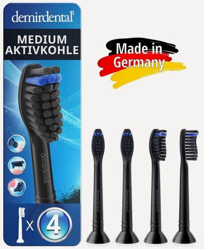 Изображение товара Насадки для Philips Sonicare отбеливающие, средняя жесткость, с активированным углем, 4 шт. Demirdental (Германия)