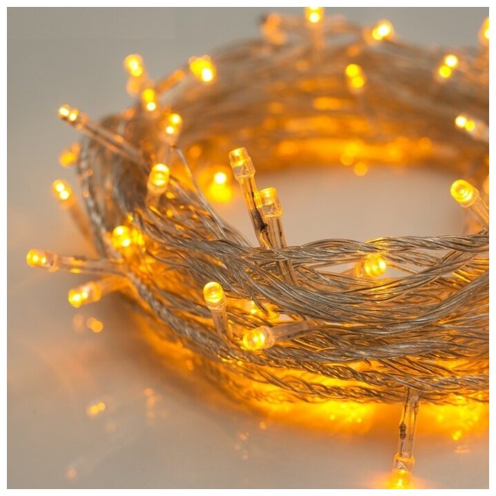 фото Гирлянда "Нить" 10 м , IP20, прозрачная нить, 100 LED, свечение жёлтое, 8 режимов, 220 В (1 шт.)