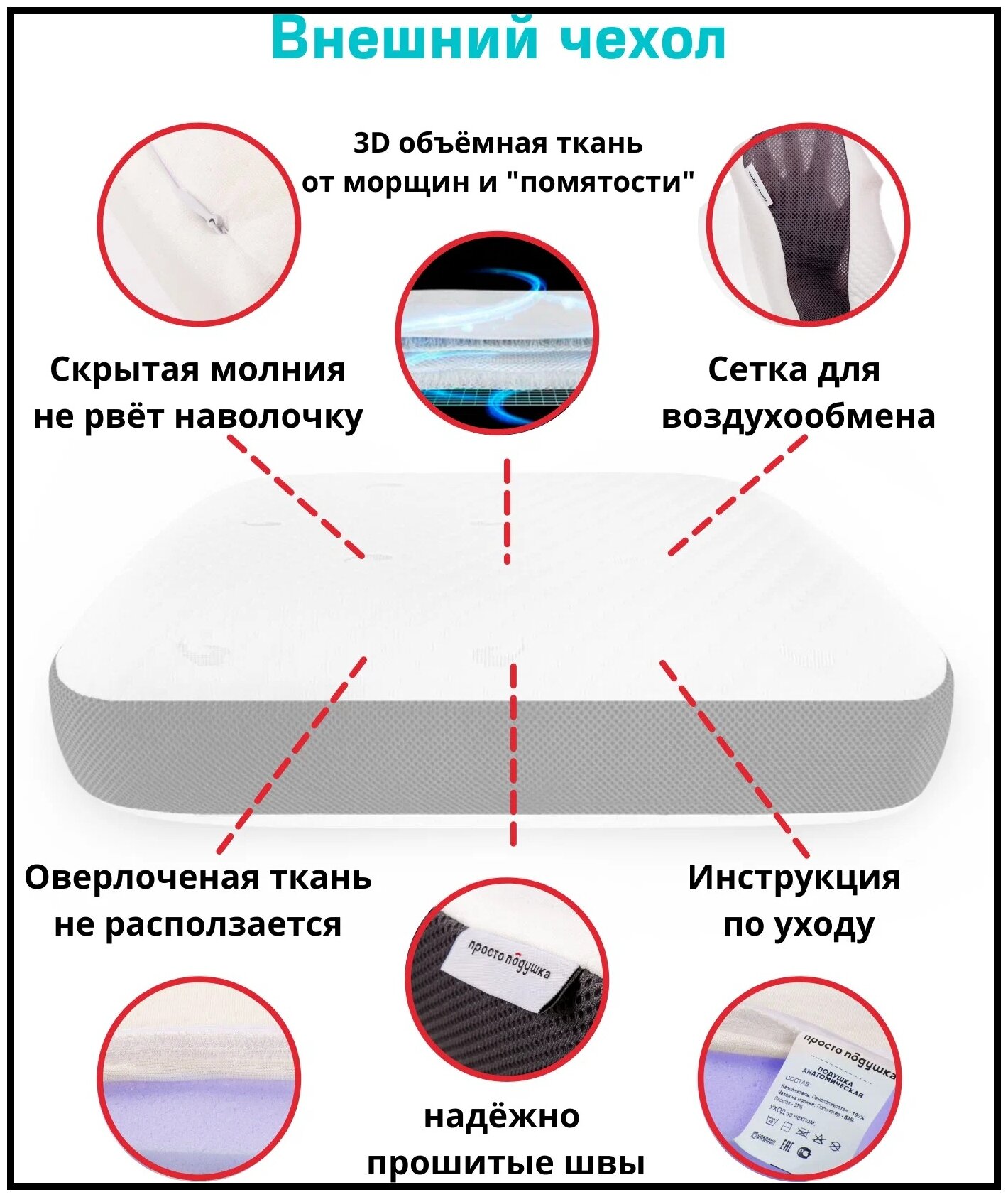 Ортопедическая подушка с эффектом памяти 60х40х11/13 см "Просто Подушка" №9 валики мягкая - фотография № 13