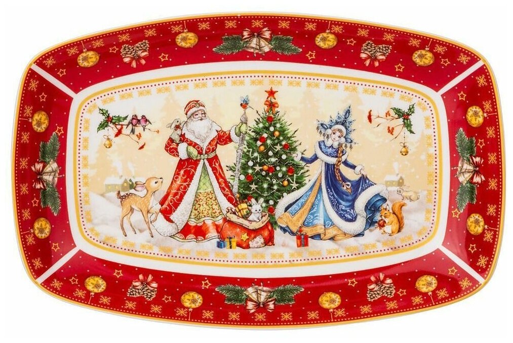 Блюдо дед мороз и снегурочка 25х16см красное Lefard Новогодняя коллекция(153677)