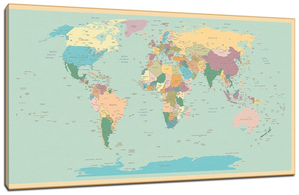 Картина Уютная стена "Карта мира с высокой детализацией" 120х60 см