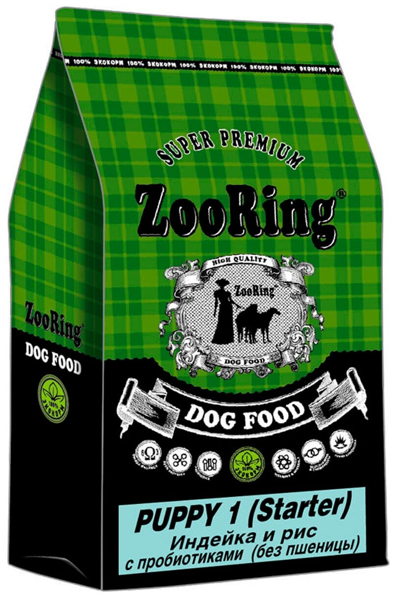 ZOORING PUPPY 1 STARTER для щенков всех пород с индейкой и рисом с пробиотиками (2 кг)