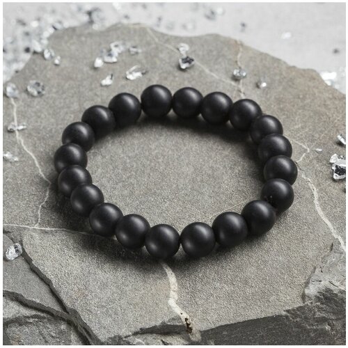 фото Браслет сима-ленд, искусственный камень, силикон, шунгит, размер 8 см, диаметр 5.5 см, черный