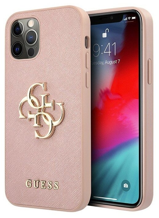 Чехол CG Mobile Guess PU Saffiano 4G Big metal logo Hard для iPhone 12 Pro Max, цвет Розовый (GUHCP12LSA4GGPI)