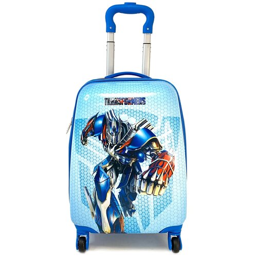 Детский чемодан на 4 колесах, Трансформеры, цвет голубой, пластик, 30 см, ручная кладь, размер S