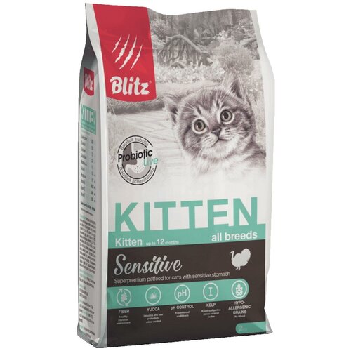 Сухой корм для котят, беременных и кормящих кошек Blitz Sensitive при чувствительном пищеварении, с индейкой 400 г