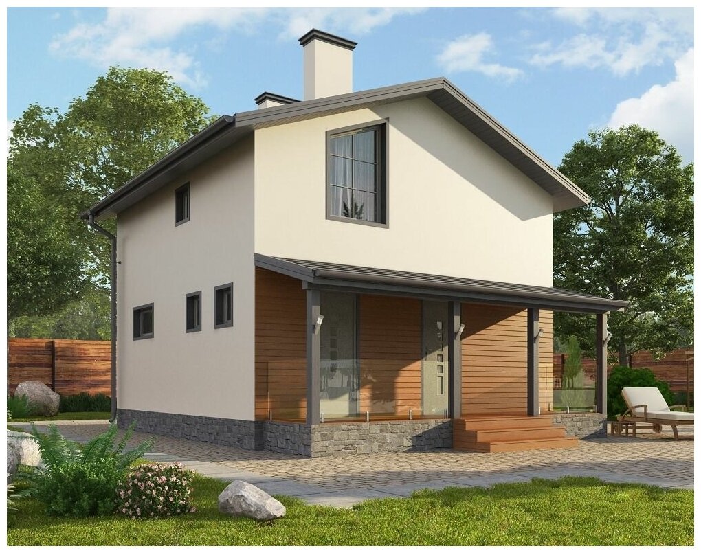 (73м2, 9х7м) Готовый проект двухэтажного дома из газобетона с котельной и террасой - AS-2018-2