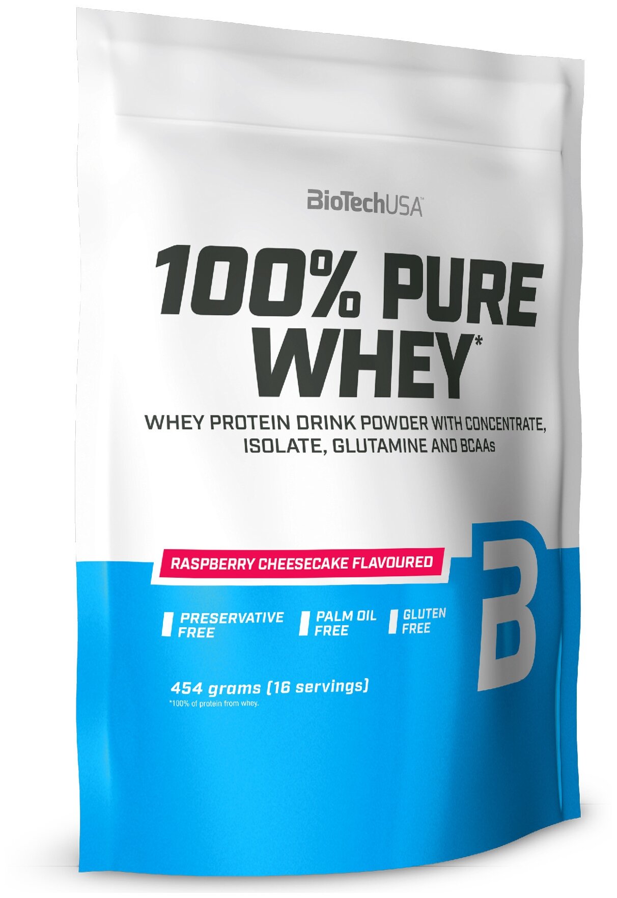 Протеин сывороточный BioTech USA 100% Pure Whey (454 г) Малиновый чизкейк