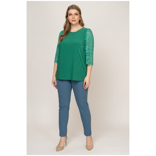 Блуза  Olsi, нарядный стиль, прямой силуэт, укороченный рукав, однотонная, размер 56, зеленый