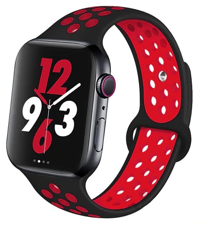 Cиликоновый ремешок спортивный для Apple Watch Series 1-8 - 38/40/41 мм (эпл вотч), черный-красный