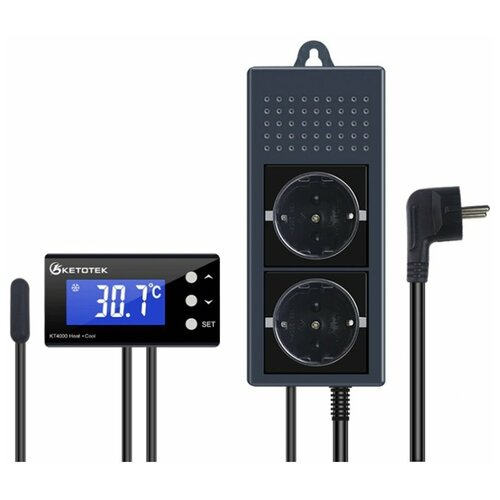 Цифровой накладной термостат 220B AC с розеткой (нагрев+охлаждение) Ketotek KT4000