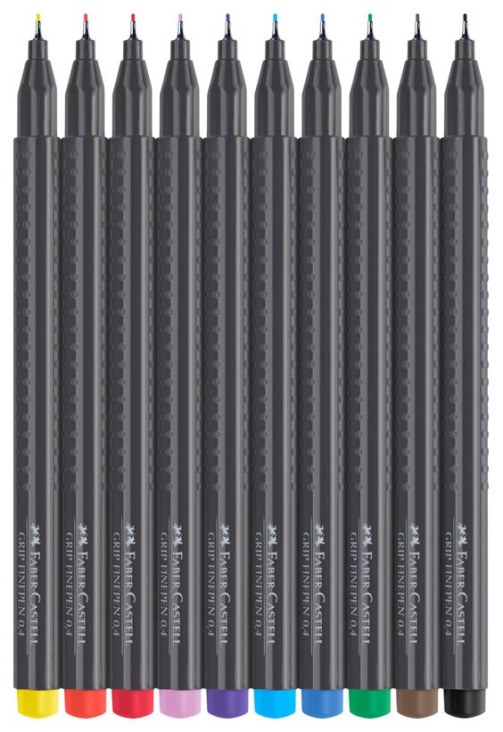 151610 Набор капиллярных ручек Faber-Castell "Grip Finepen" 10цв, 0,4мм, трехгранные, пластик. уп, европ.