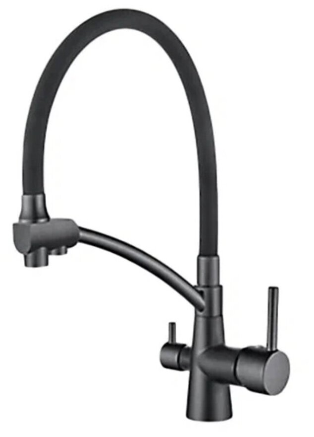 Смеситель для кухни силикон. излив, с вых. для питьевой воды, карт.35мм, гайка, графит Ledeme, 1/10; L4855U-12