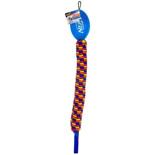 NERF игрушка для собак мяч для регби с плетеным шлейфом, синий оранжевый зеленый красный - 48 см