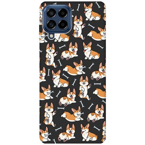 Матовый чехол Corgi Pattern для Samsung Galaxy M53 5G / Самсунг М53 5г с 3D эффектом черный матовый чехол camomiles для samsung galaxy m53 5g самсунг м53 5г с 3d эффектом черный