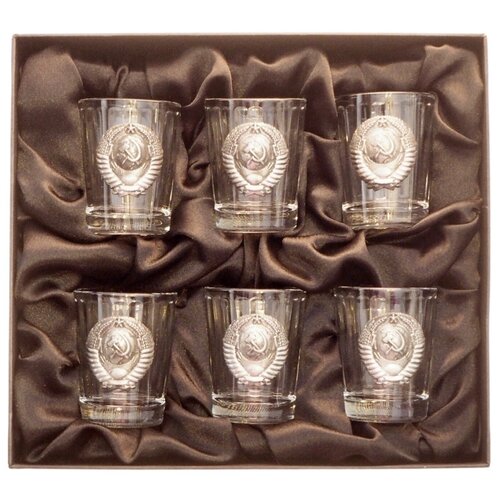 Подарочный набор 6 персон граненые стопки с накладкой Герб СССР в футляре 6723₽