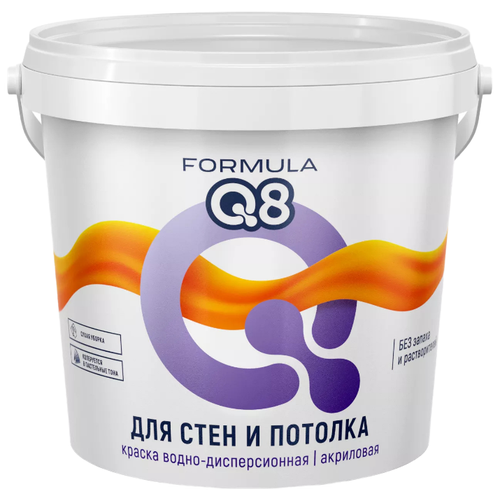 Краска для стен и потолка водно-дисперсионная Formula Q8, матовая, белая, 3 кг