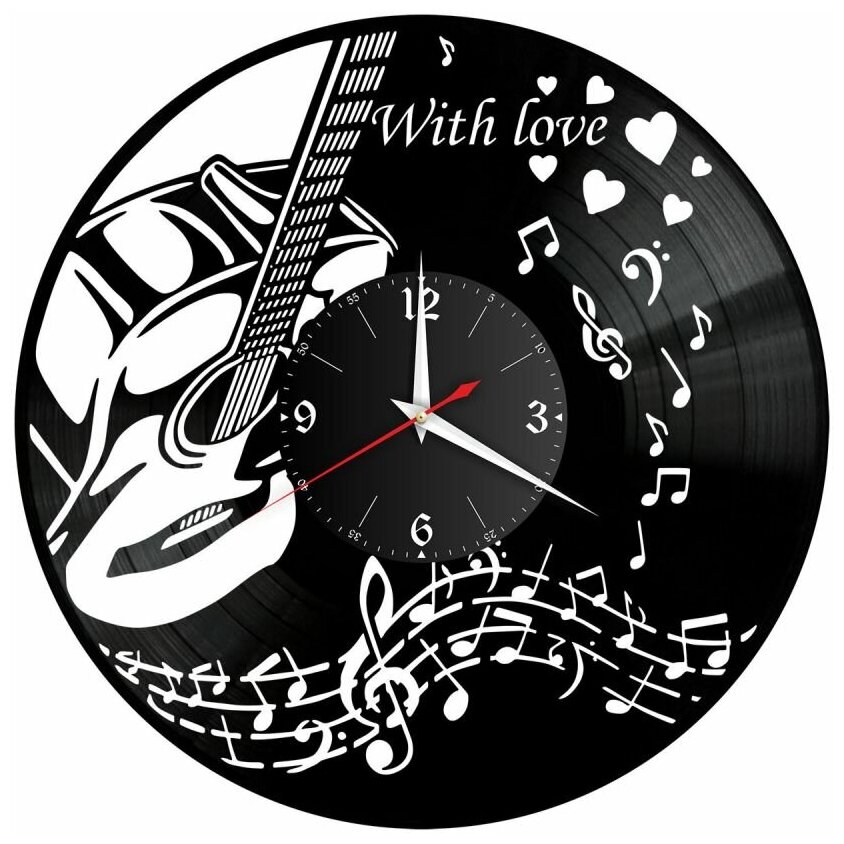 Часы из винила Redlaser "Музыка (Гитара), With Love, муыкальный инструмент, ноты" VW-10298