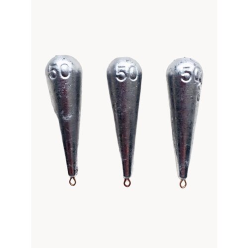 Набор грузил для рыбалки Капля вытянутая с ухом 50 гр (3шт) на отводной поводок Дроп шот