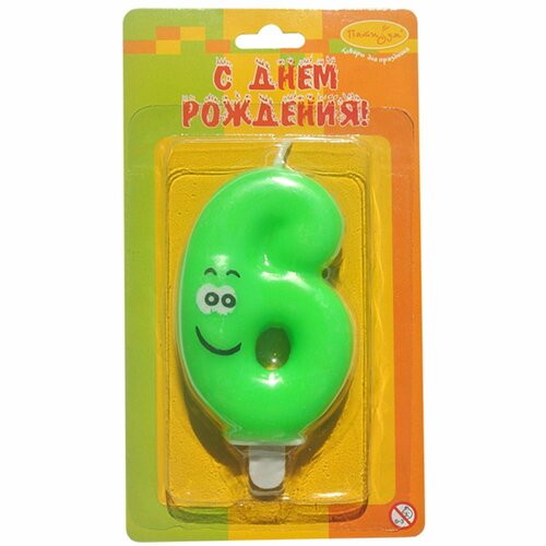 Свеча для торта Цифра 6 Улыбка цветная 65 см 230₽