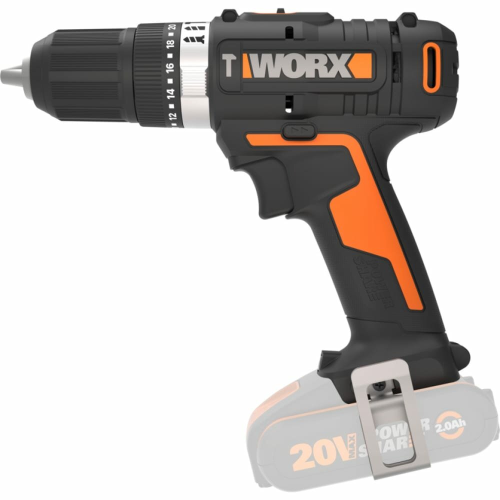 Ударная аккумуляторная дрель-шуруповерт WORX 50 Нм, 20 В, без АКБ и ЗУ WX370.9 от ELEMENTX