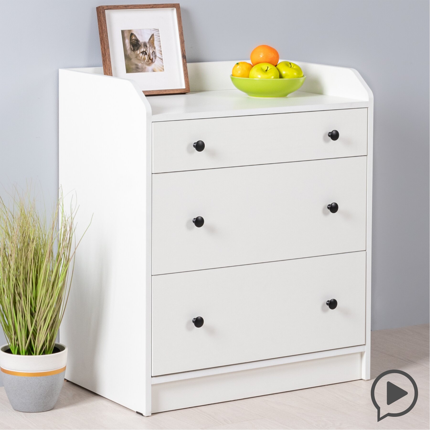 фото Комод с 3 ящиками Нарвик 16.219, Белый PE шагрень