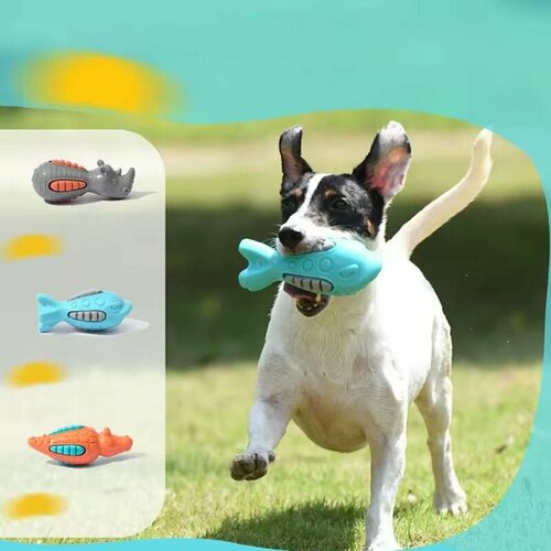 Набор из 3 игрушек для животных крокодил оранжевый носорог серый рыба бирюзовая с пищалкой 16х7х7 см 1601₽