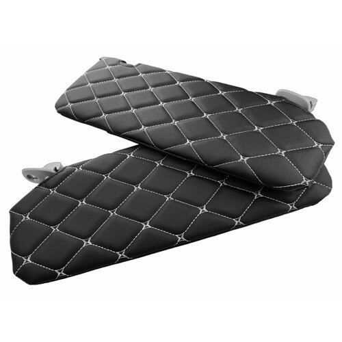 Чехлы на козырьки Ларгус, Рено Логан, Дастер, Сандеро декоративный черный ромб, белая нить