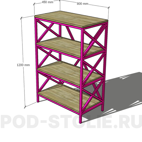 Стеллаж мини лофт XO-05, с размерами 80х120х45 см