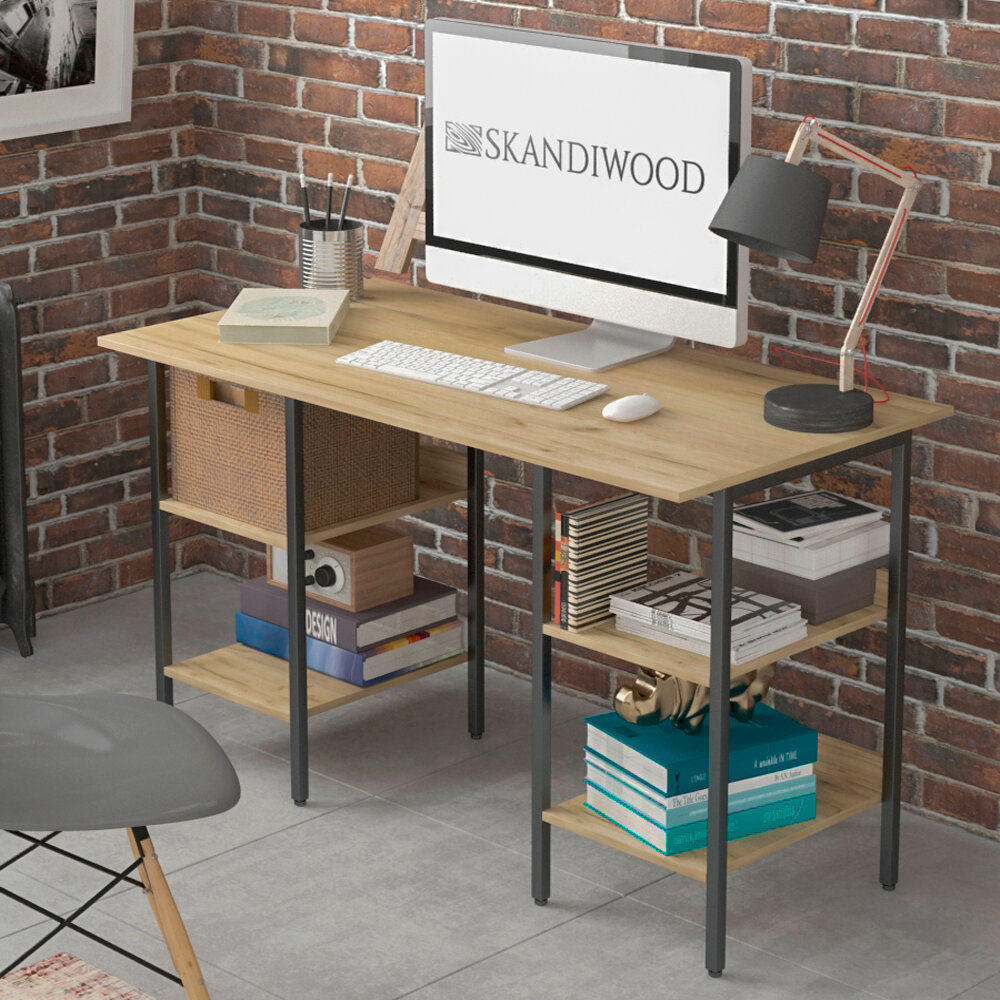 Стол письменный, компьютерный, рабочий для школьника SKANDIWOOD Chicago в стиле лофт 120x60x75 см, коричневый/черный