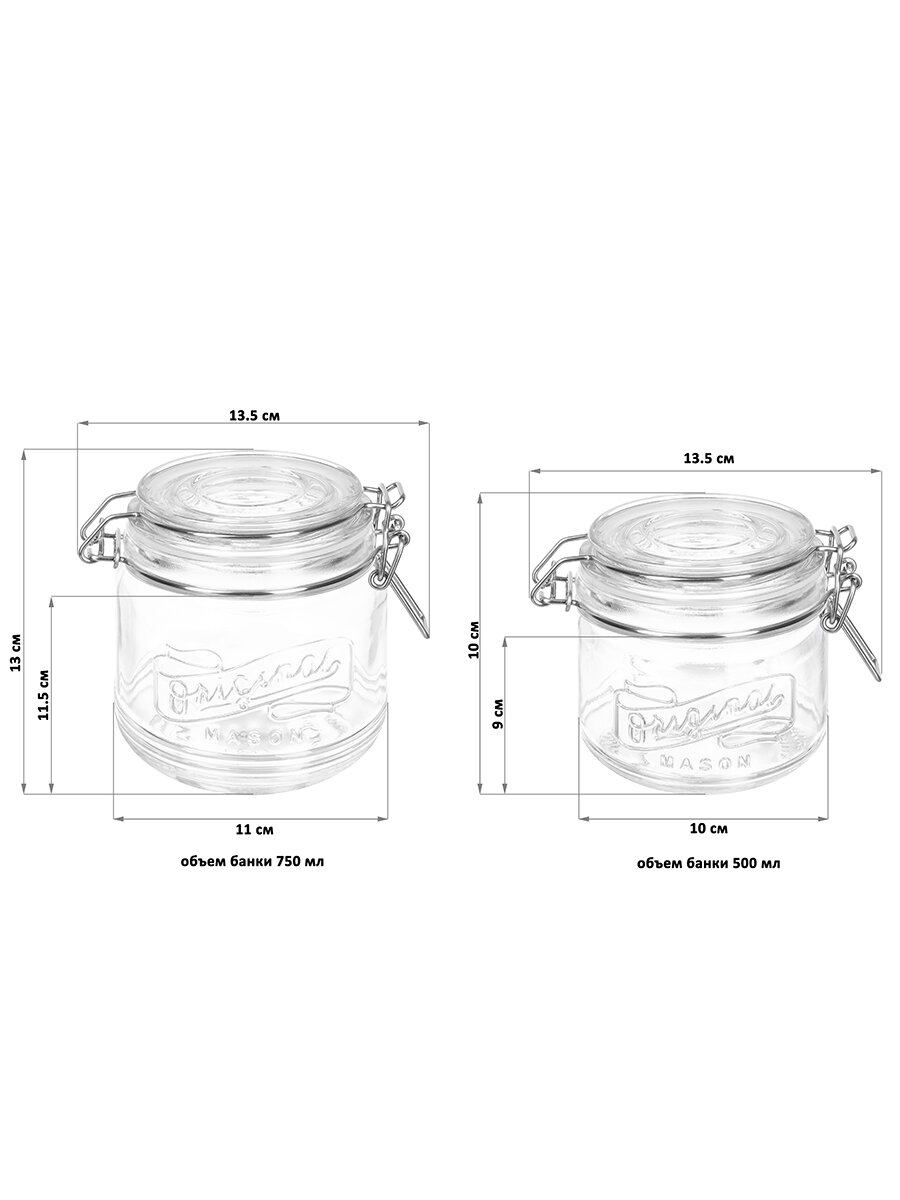 Набор 4-х банок для хранения сыпучих продуктов 1,5 л, 1 л, 750 мл, 500 мл Elan Gallery Glaskraft, с крышками, стеклянные — фото 1
