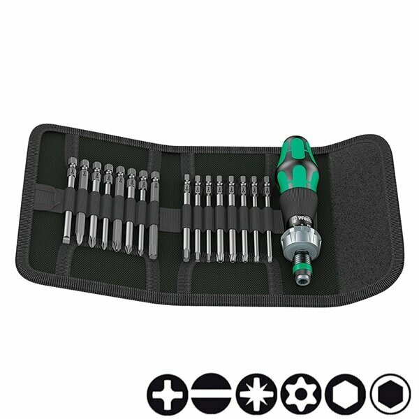 Отвертка со сменными битами Wera 059295, 17 предм, черный/зеленый, 1 уп. — фото 1