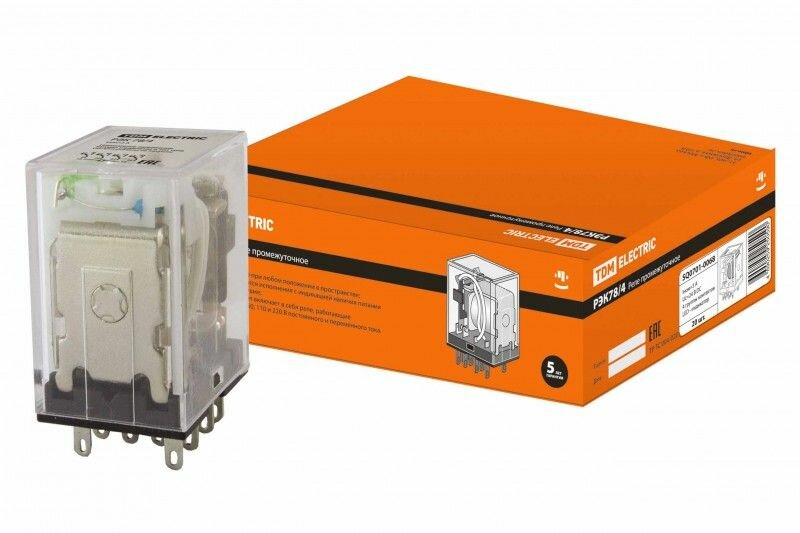 фото Реле промежуточное с индикацией наличия напряжения РЭК78/4 (4 группы переключающих контактов, 3А, 24В, DC, IP20)