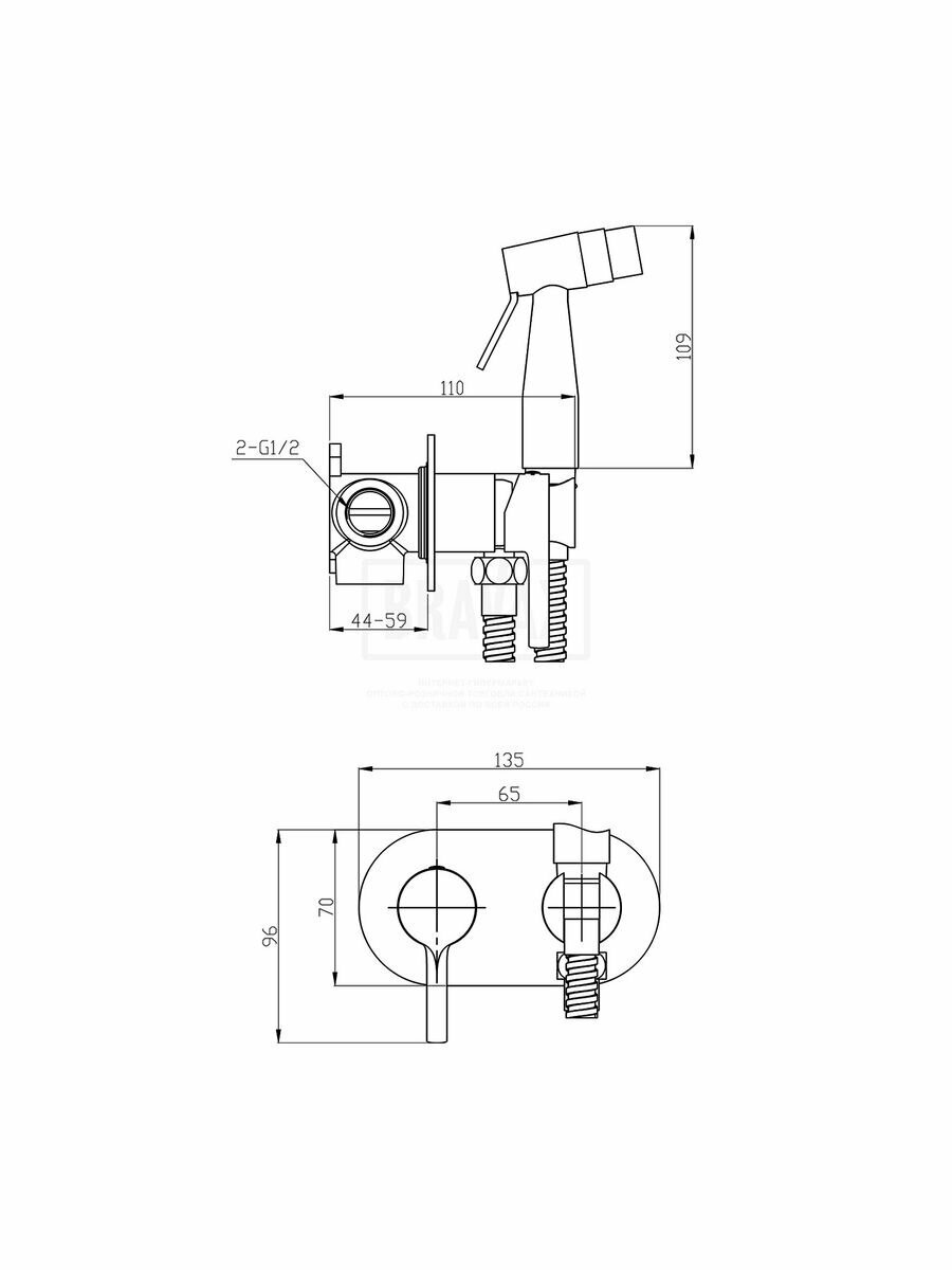 Смеситель с гигиеническим душем встраиваемый Raglo R20.52.06, латунь, черный — фото 1